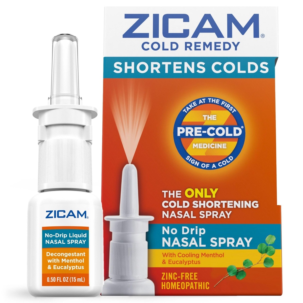 Zicam Cold Remedy No-Drip Nasal Spray avec refroidisseur Menthol & Eucalyptus, homéopathique, sans zinc, médecine pré-froide, raccourcit la durée du froid, 0.5 Ounce