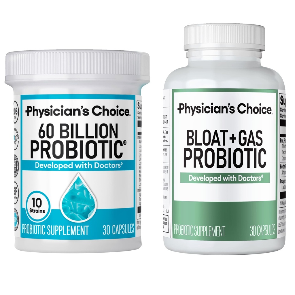 Physician's CHOICE Bloat & Gas Probiotic 30ct + 60 Billion Probiotic 30ct - Digestive Wellness Bundle
