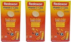 Redoxon Vitamin C Tablets | Orange Flavor, Effervescent Double Action Supplement of Vitamin C and Zinc for Immune System Support, Healthier Lifestyle, and More Energy; 3-Pack of 20 Tablets