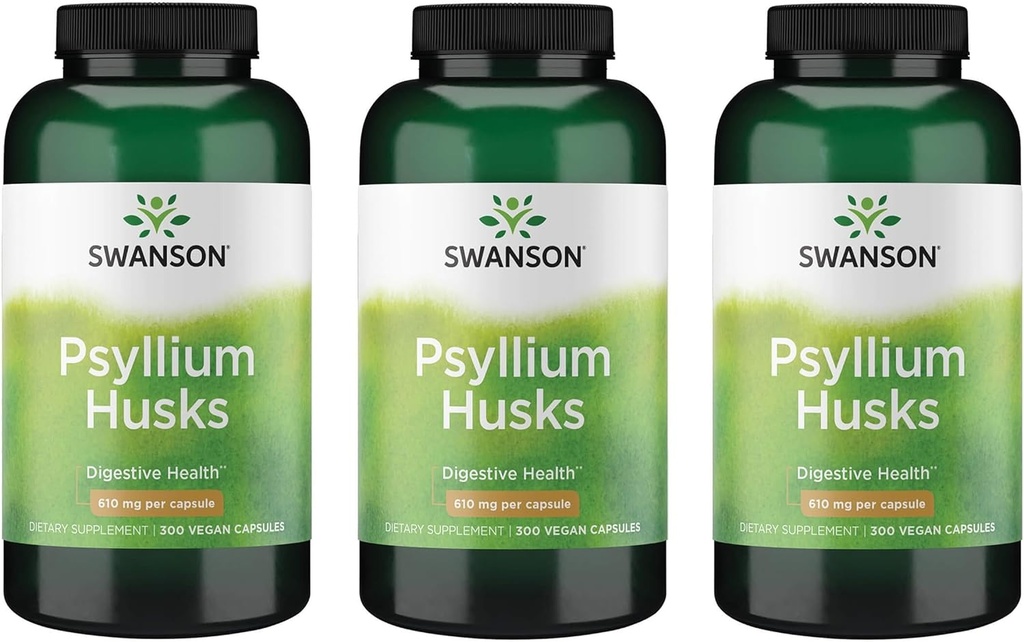Swanson Psyllium Husk Dietary Fiber Supplément 610 mg 300 Capsules - (3 Pack)