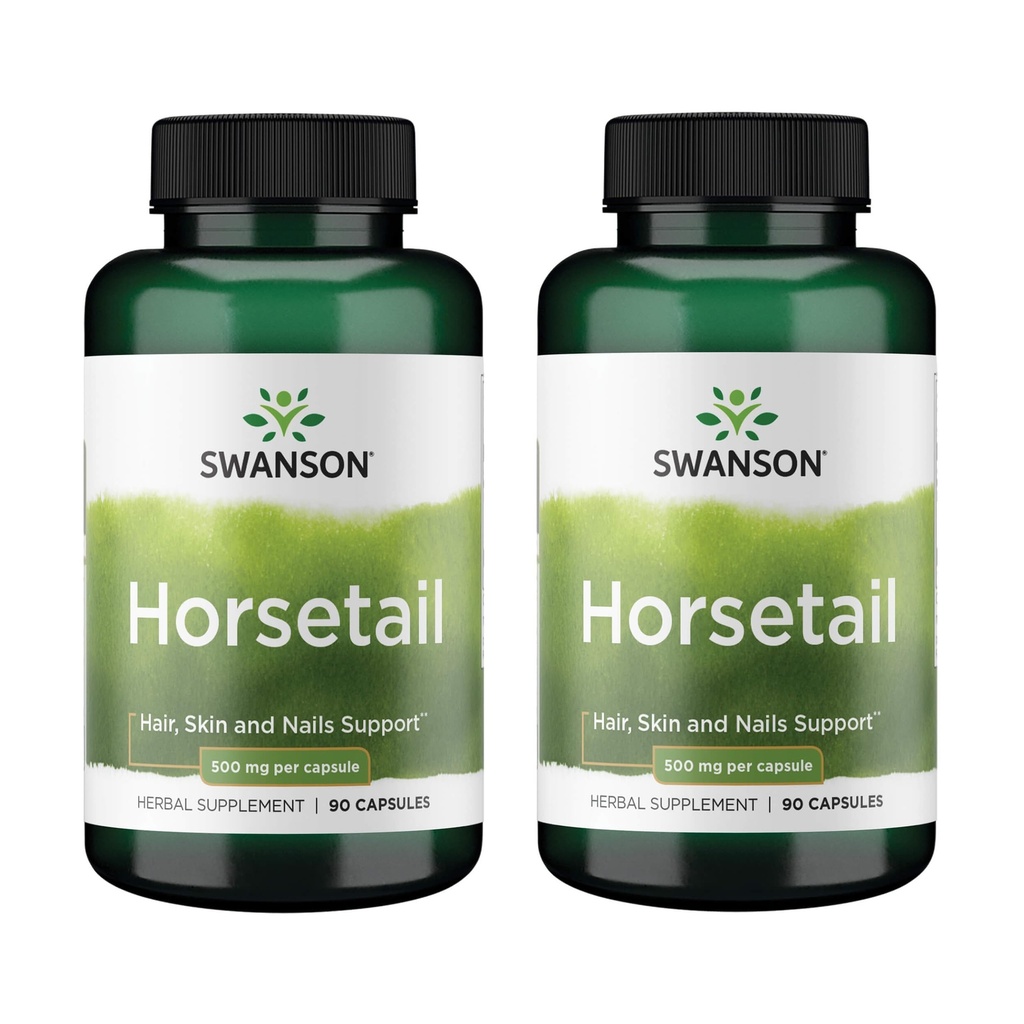 Swanson Horsetail - Supplément à base de plantes pour soutenir la santé des cheveux, de la peau et des ongles - Ingrédients naturels pour la santé des os et le soutien du système urinaire - (90 capsules, 500 mg chacune) (2 pack)