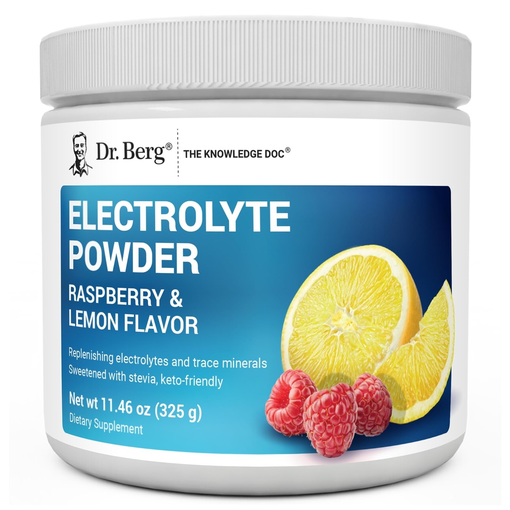 Dr Berg Zero Sugar Hydratation Poudre d'électrolyte de kéto - Augmentation de 1000 mg de potassium et de sel d'Himalaya rose réel (NOT Table Salt) - Supplément de boisson d'hydratation aux framboises et au citron - 50 portions