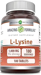 Formules étonnantes L-Lysine Amino Supplément de 1000 Mg par service de 180 comprimés de fabrication américaine
