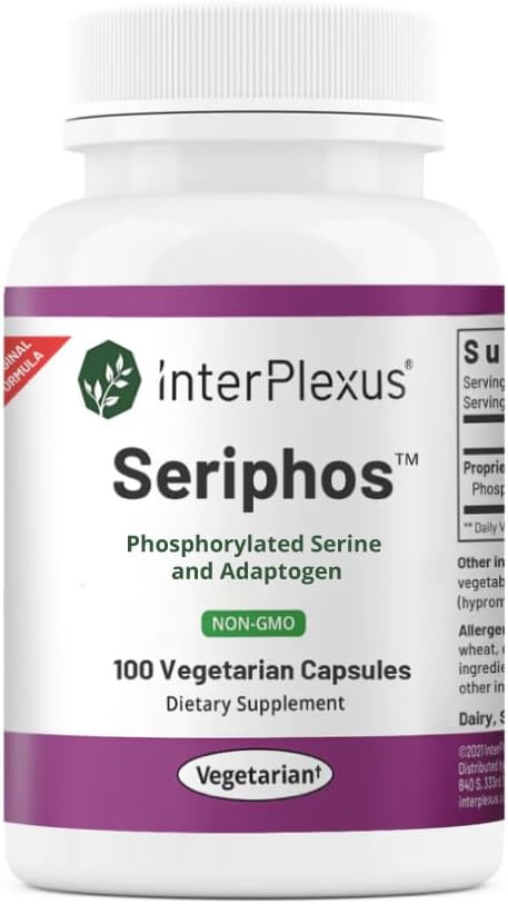 Sériphos - Adaptogène sérique phosphorylé - Supplément de cortisol - Aide la fonction cognitive, sans gluten, sans lait, sans soja - 100 capsules