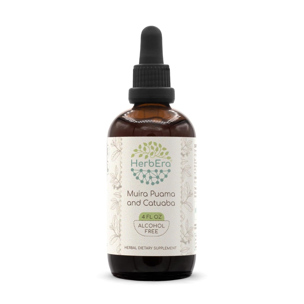 HerbEra Muira Puama and Catuaba B120 Alcohol-Free Herbal Extract Tincture, Concentrated Liquid Drops Natural (Ptychopetalum Olacoides and Trichilia catigua, Erythroxylum vacciniifolium) 4 fl oz