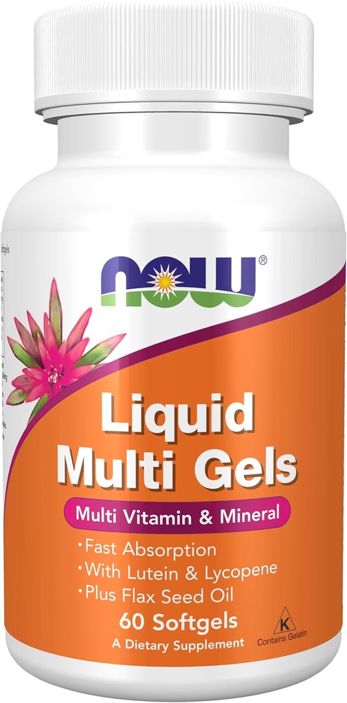 NOW Foods Supplements, Liquid Multi Gels with Lutein and Lycopene, plus Flax Seed Oil, 60 Softgels