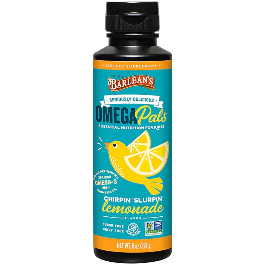 Barlean's Omega 3 supplément liquide d'huile de poisson pour les enfants, Chirpin' Slurpin' Lemonade, 540 mg d'EPA et DHA acide gras, 8 oz