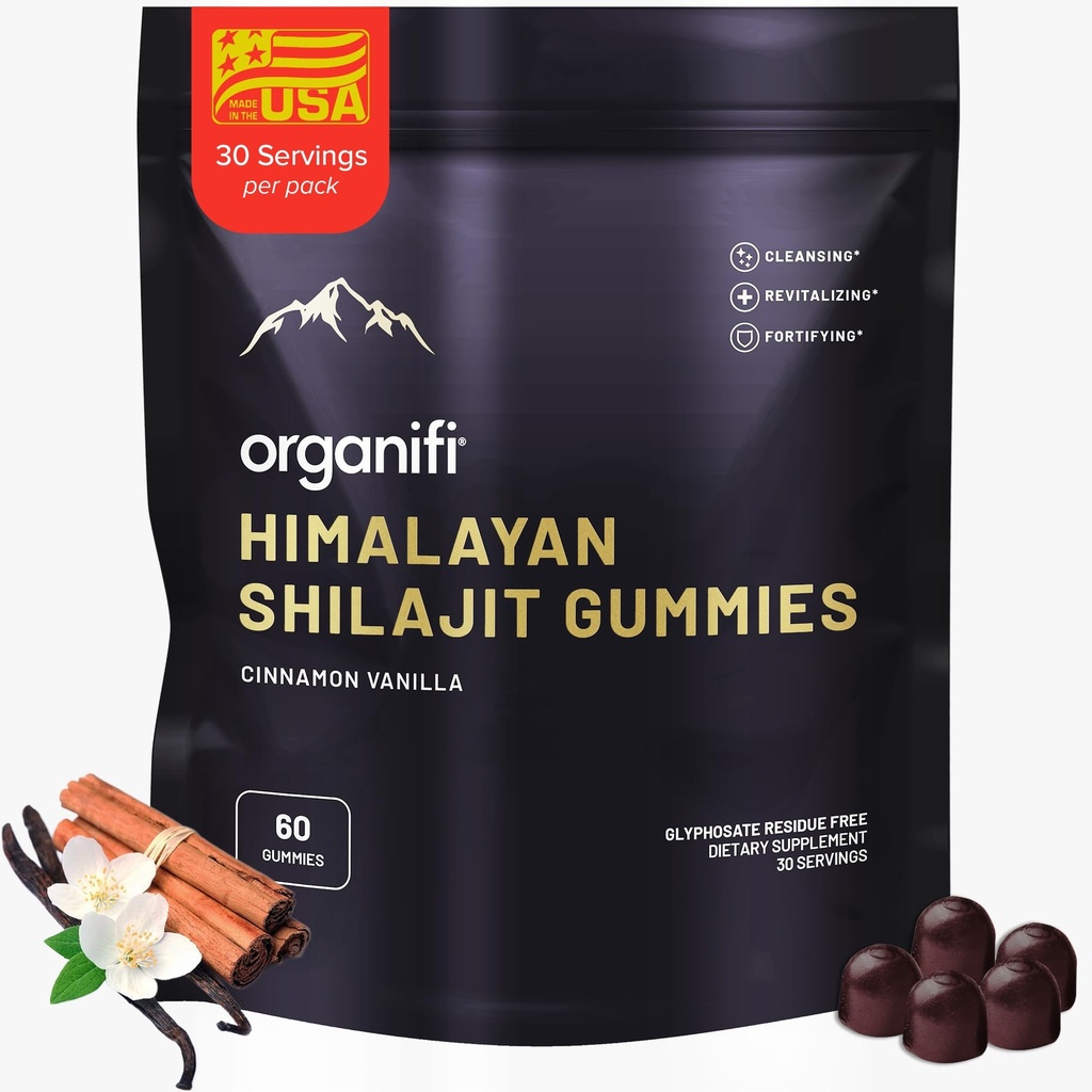 Organifi Shilajit Gummies - Himalayan Shilajit pour les hommes et les femmes avec PrimaVie Shilajit, 40-Plus Trace Minerals, et plus - Hormone Balancer, Boosts Cellular Energy, Beats Fatigue, et plus, 60 comte
