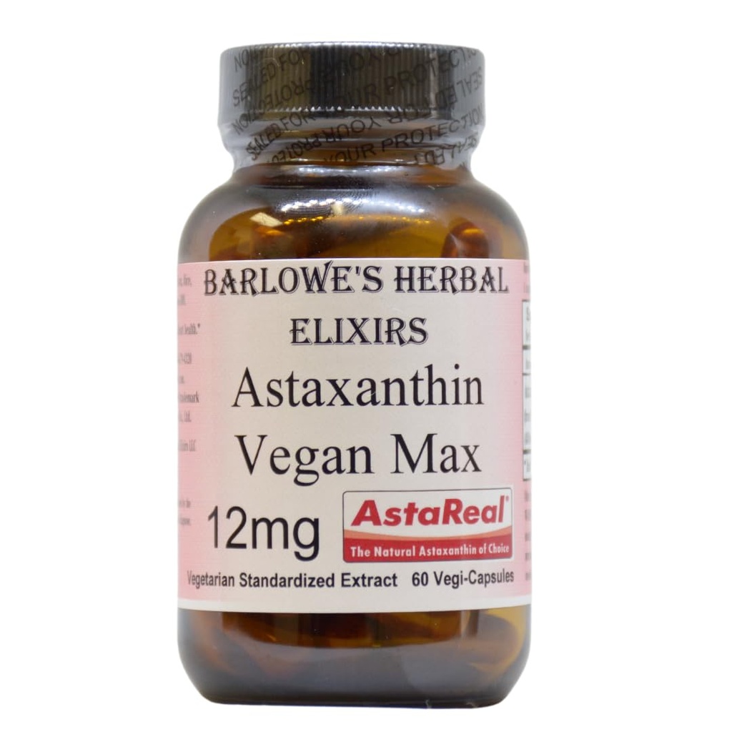 Barlowe's Herbal Elixirs Astaxanthin Suppléments AstaReal Astaxanthin Vegan Max 12mg.60 Capsules de Veggie.