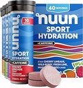 Tablettes électrolytiques Nuun Sport avec caféine extraite de thé vert, magnésium, calcium, potassium, chlorure et sodium, sans gluten et végétalien, arômes mélangés, 4 paquets (40 portions Total)
