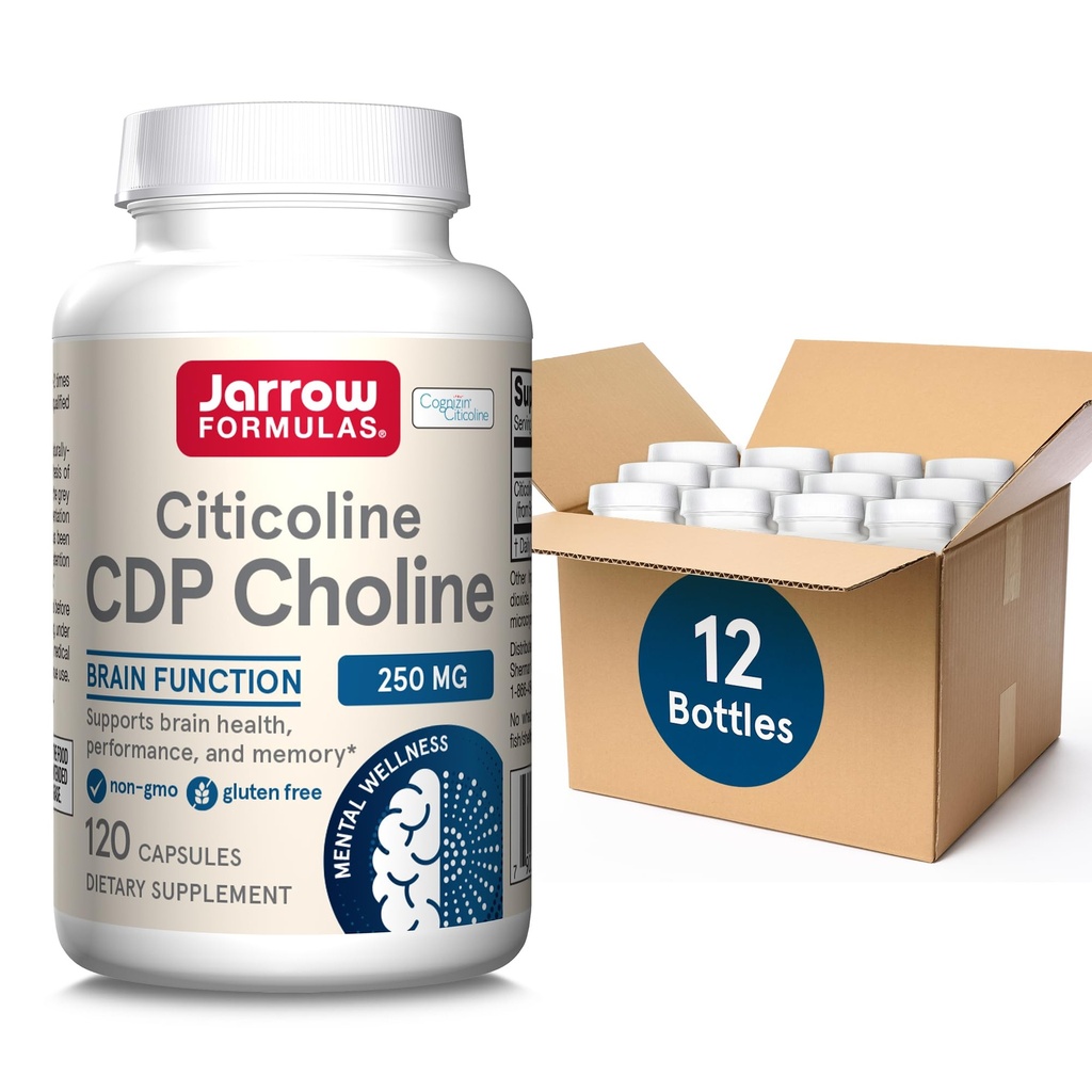 Jarrow Formules Citicoline CDP Choline 250 MG, CDP Choline Supplément soutient la santé cérébrale, la performance et la mémoire, 120 capsules, jusqu'à 120 jours, pack de 12