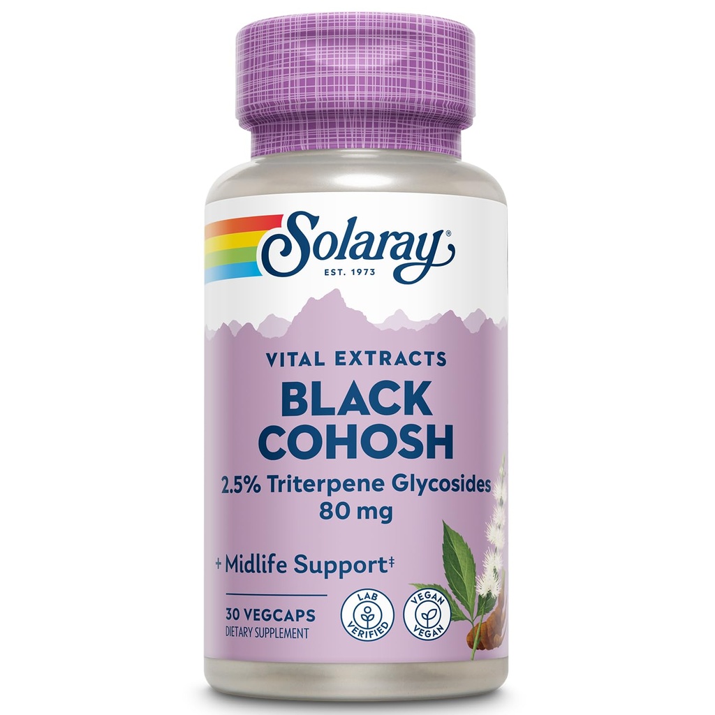 SOLARAY Black Cohosh Root Extract 80 mg | One Daily Womens Health & Menopause Support Supplement | Non-GMO, Vegan & Lab Verified | 30 VegCaps