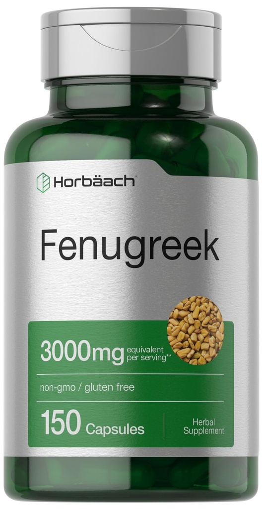 Horbäach Fenugreek Capsules 3000 mg de 150 Nombre de graines Extracter sans OGM et sans gluten