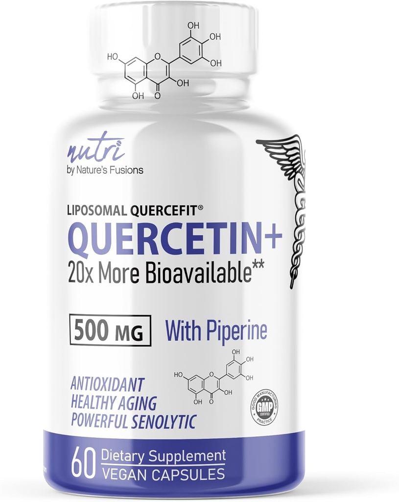 Nature's Fusions Nutri Liposomal Quercetin Phytosome avec Piperine - breveté 20x Plus biodisponibles que les suppléments Quercetin - soutient la santé immunitaire/cardiovasculaire - 60 capsules Quercetin 500mg