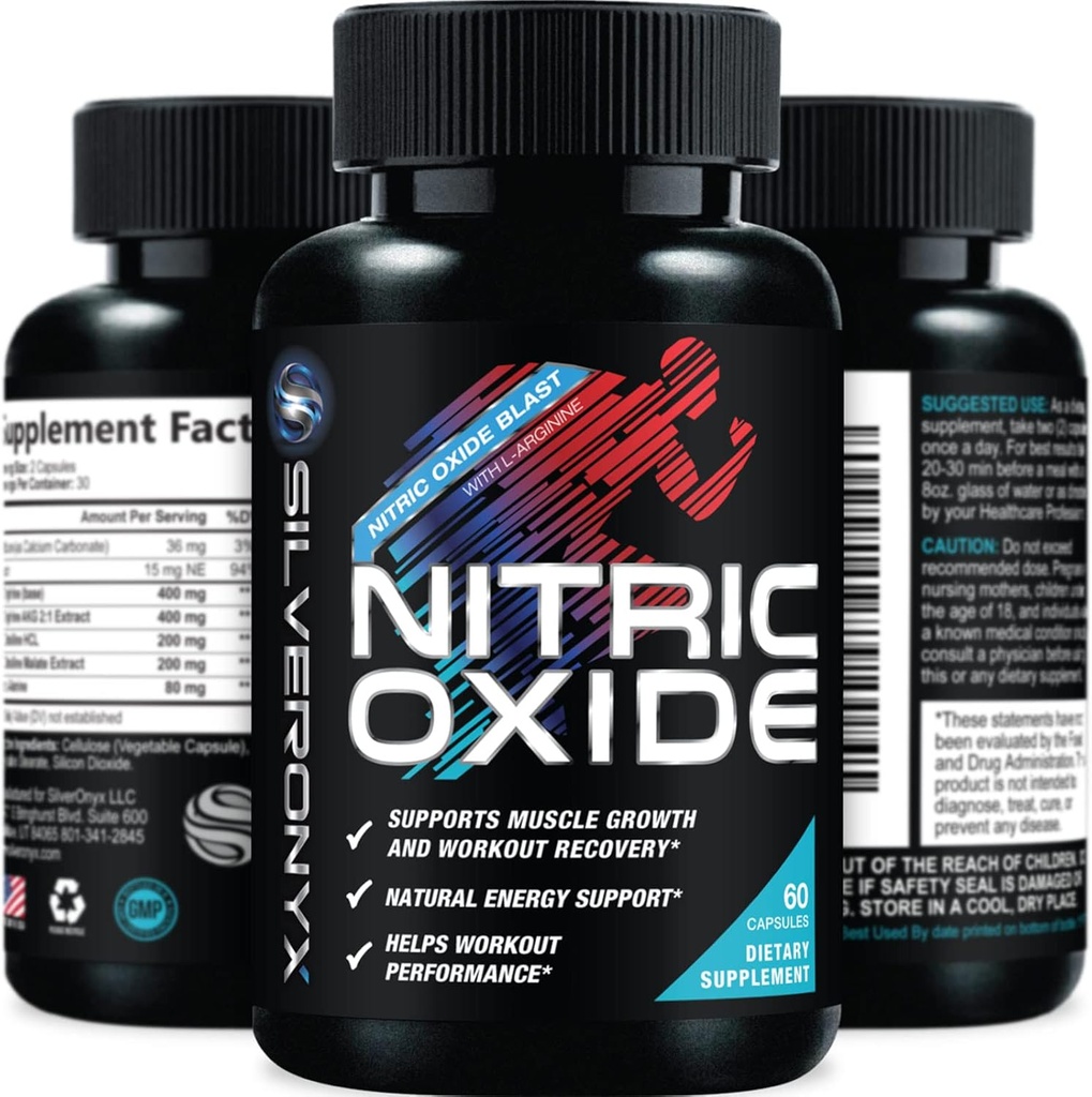 Supplément d'oxyde nitrique extra-résistance 3X Strength L Arginine, Citrulline Malate, AAKG, Beta Alanine - Booster nitrique de soutien musculaire Premium - Énergie naturelle et soutien de la santé cardiaque - 60 capsules