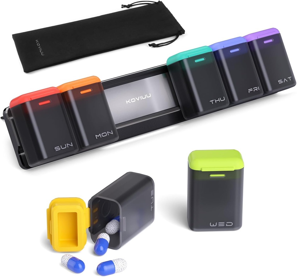 Daily Pill Box Organizer 2 fois par jour (noir) et hebdomadaire Pill Organizer 1 fois par jour (noir)