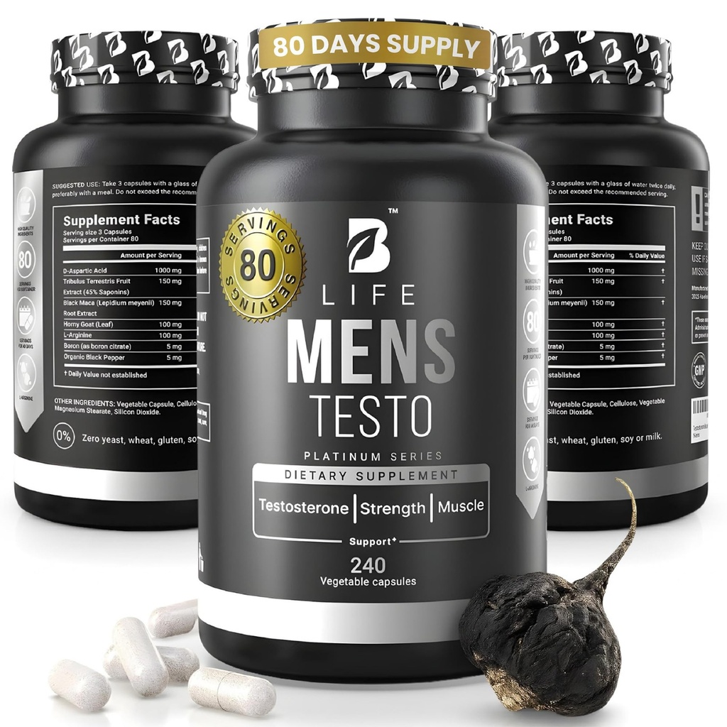 Supplément booster testostérone pour les hommes Supplément boron pour les hommes avec Tribulus Terrestris, Black Maca, Horny Goat Weed, L-Arginine.