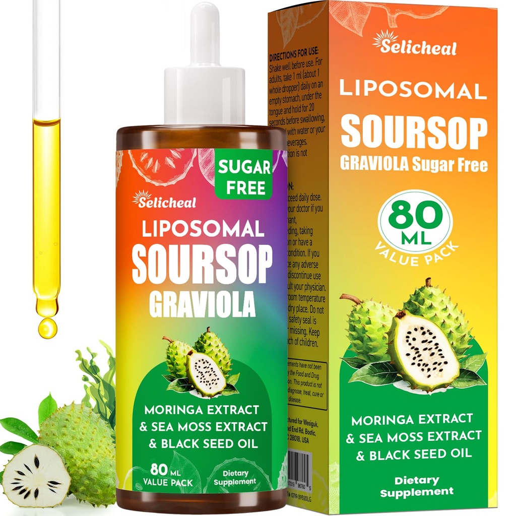 Soursop Bitters Liquid 880MG, Soursop Multivitamin Drops with Leaf Extract & Sea Moss, for Cell Support & Regeneration, Immunity, Liver, Gut, Zzz, Skin & Antioxidant | 2.8 Fl Oz - 80 Days Supply