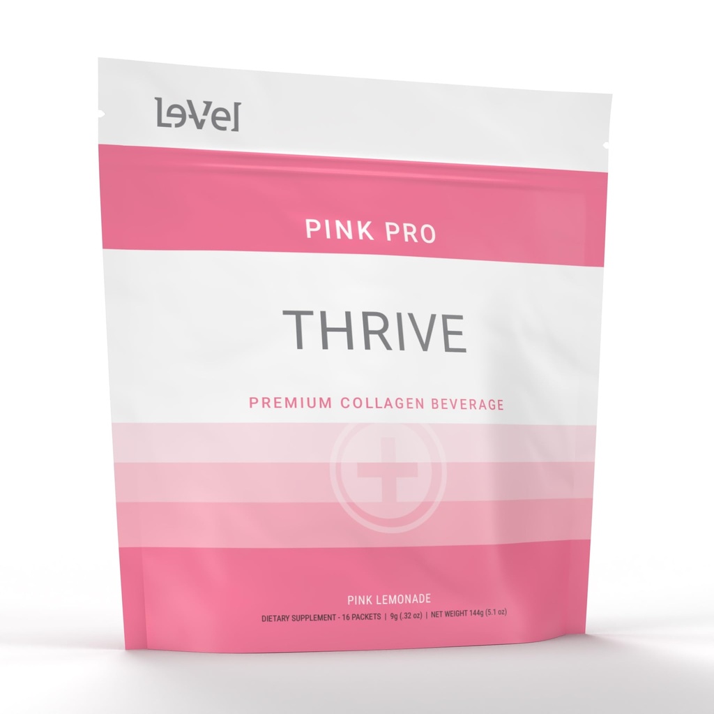 Thrive Premium Collagen Powder Drink - Pink Lemonade - Type I and III Collagen, Hyaluronic Acid, Biotin, Vitamin C (16 Stick Packets, Pink Lemonade - No Caffeine)