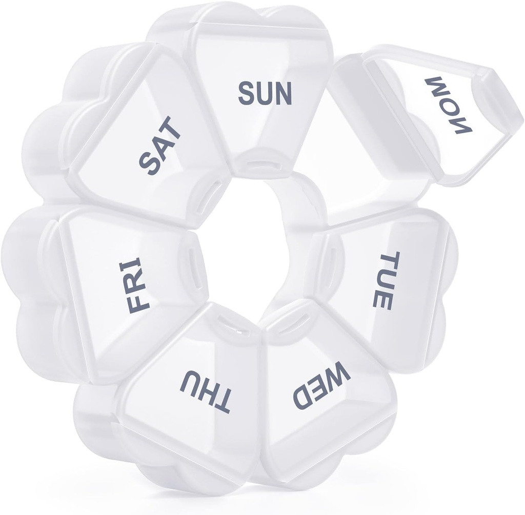 Large Weekly Pill Organizer, Pill Box 7 Day, KAPENS Daily Vitamin Case Large Capacity Compartments, Pill Containers for Fish Oil Medicine Supplements, White