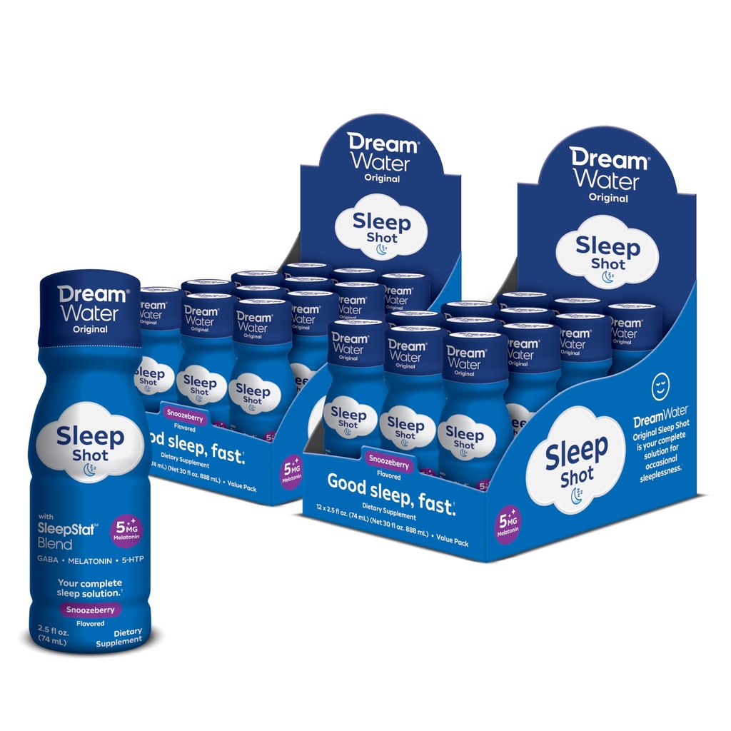 Eau de rêve Aide naturelle au sommeil, GABA, MELATONIN, 5-HTP, 2,5oz Shot, Snoozeberry, 24 Comte Economy Value Pack