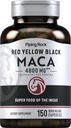 Piping Rock Capsules de racine de Maca , 4800mg , 150 pilules de poudre , pour les femmes et les hommes , Rouge, jaune et noir , Supplément sans gluten