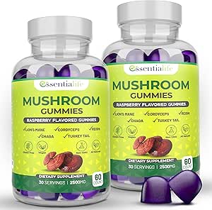Champignons Gummies Lions Lamane Supplément Champignons Supplément avec Lions Mane, Turquie Tail, Cordyceps, Reishi, Chaga Extrait de la santé du cerveau et du soutien immunitaire Gummies, 120 Comte