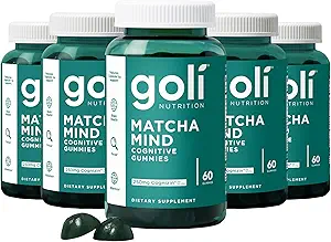 Goli Matcha Mind Gummies - 300 Comte - Green Tea Leaves Powder with Cognizin for Focus, Attention and Cerveau Health, Vegan, Non-OGM, Sans gluten et Sans gélatine.