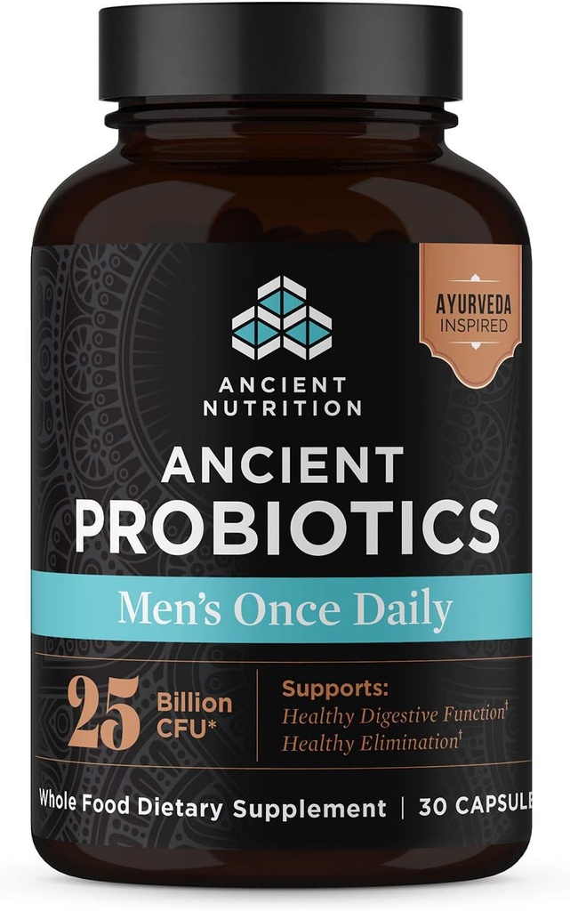 Probiotiques de nutrition ancienne pour les hommes, Probiotiques d'antique pour les hommes une fois par jour 30ct, Soutien digestif et immunitaire, Bloating, Gas and Constipation Relief, sans gluten, Superfoods Blend, 25 milliards d'UCF*