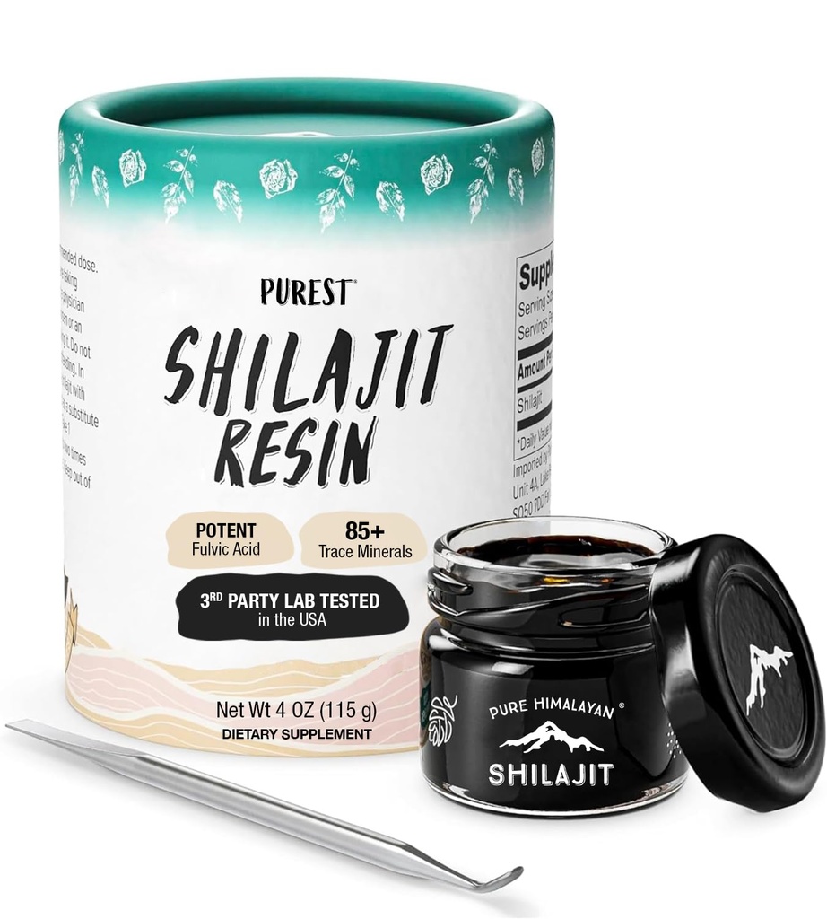 Pure Himalayan Shilajit, haute puissance nutritionnelle, résine Shilajit de grade A avec 85+ Trace minéral et acide fulvic, énergie et suspension immunitaire pour les hommes et les femmes, 3e partie US Lab testé (115g)
