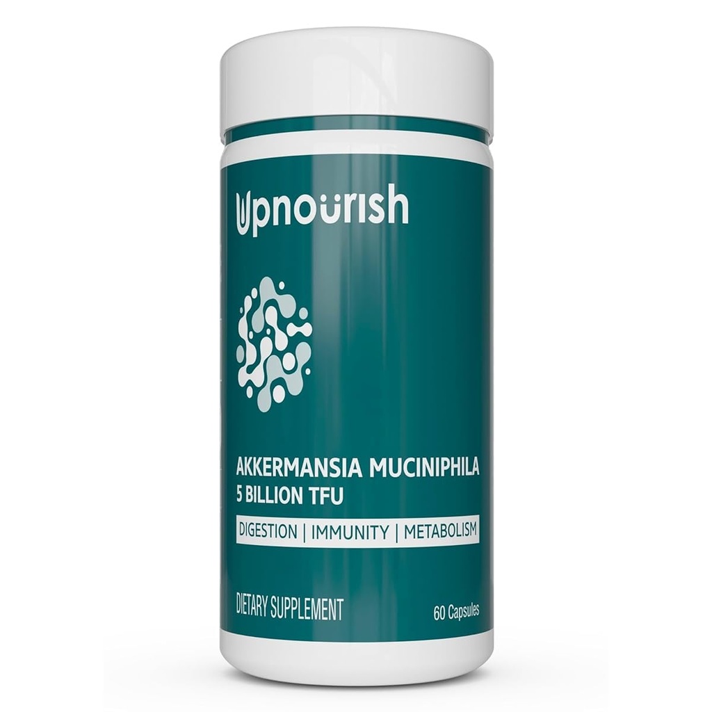UpNourish Probiotics for GLP-1 Support, 5 milliards TFU Akkermansia Muciniphila for Digestive Health, Leaky Gut, Immunity and Metabolic Health, Prebiotics and Probiotics for Women and Men, 60 Capsules