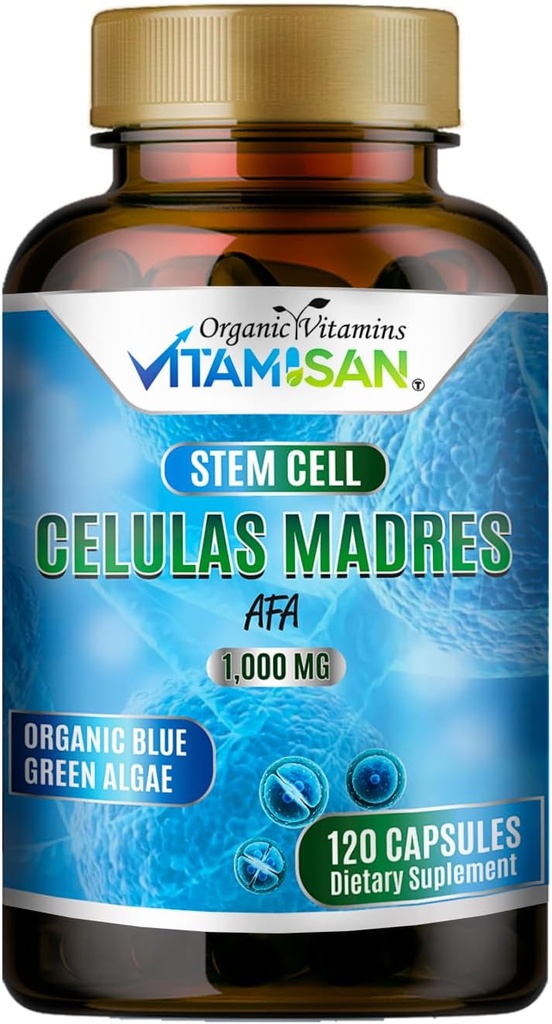 Celulas Madres AFA Stem Natural Cell 120 Capsules 1000 mg Blue Green Algae Non OGM Sans gluten Aphanizomenon Flos-aquae celula Supplément Madre