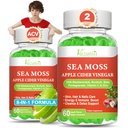 2 Pack Gummées de vinaigre de cidre de pomme, vinaigre de cidre de pomme avec des Gummées de mousse de mer pour le métabolisme, la digestion, la désintoxication, la santé des Guts et des Immunes, les pommes aromatisées -120 Nombre