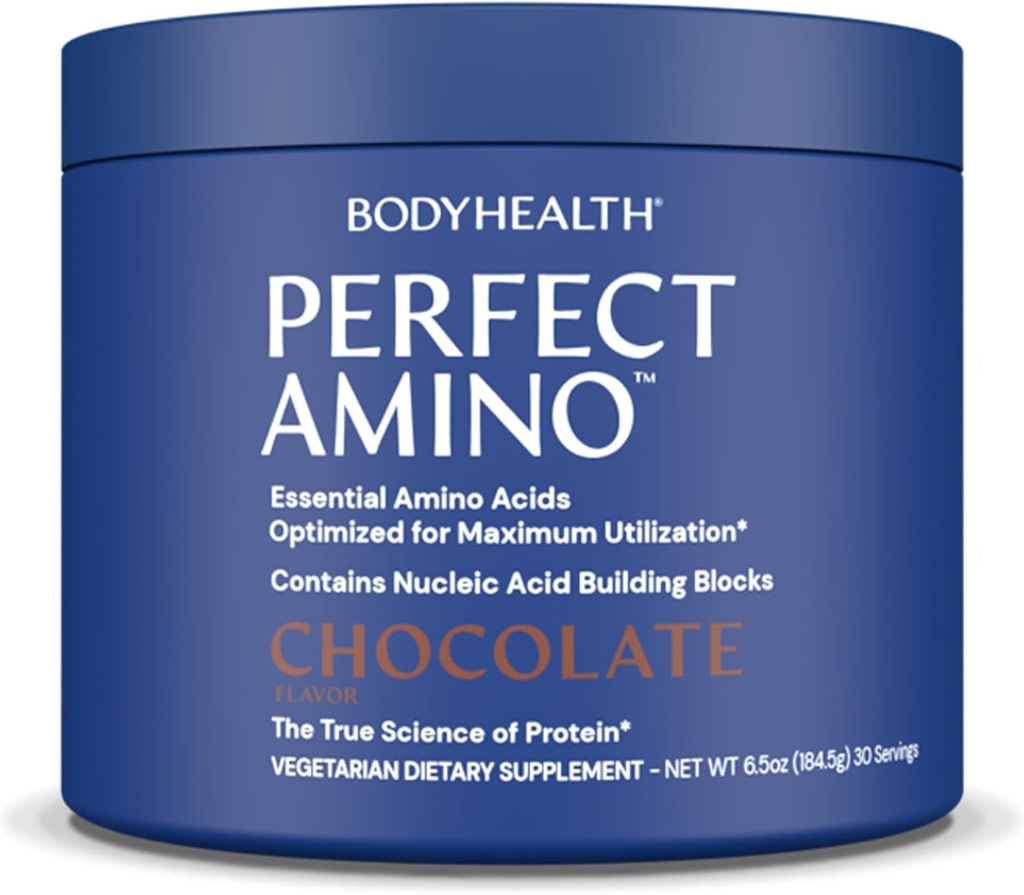 BodyHealth PerfectAmino Powder - BCAA et EAA Powder for Pre and Post Workout - Boissons d'énergie acides aminés pour les hommes et les femmes pour soutenir les muscles maigres et la récupération - Chocolat - 30 portions