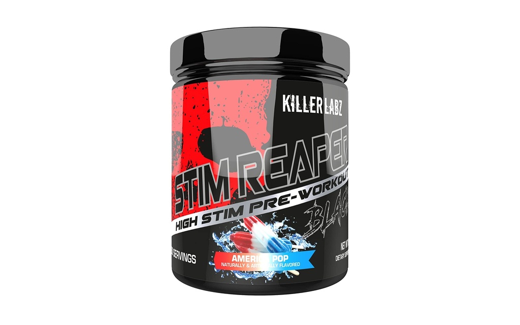 KILLER LABZ Stim Reaper Black High Stimulant Pre-Workout Powder Extreme Energy & Focus | Long Lasting Euphoria and Muscle Pumps | 30 Servings (American Pop)