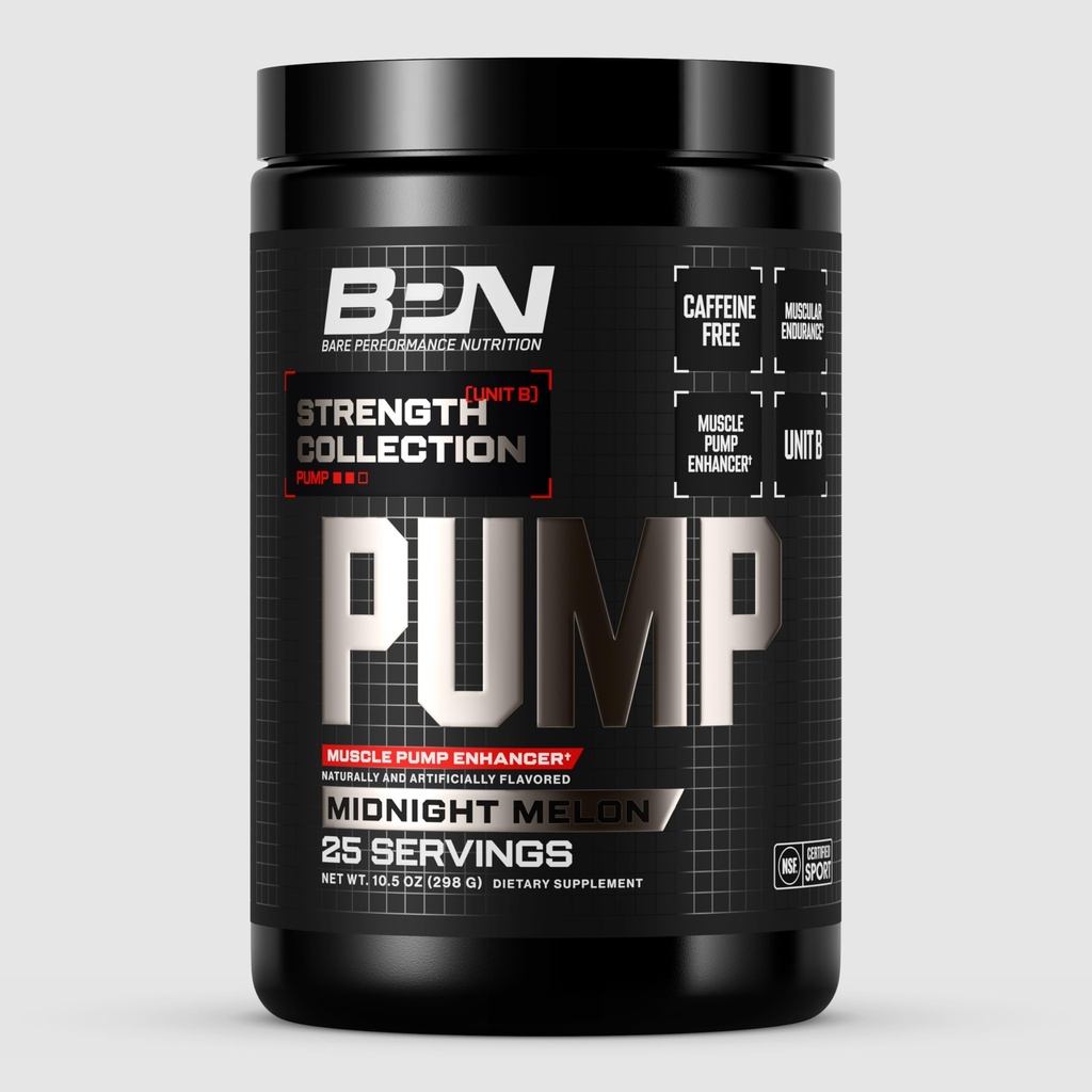 BARE PERFORMANCE NUTRITION, BPN Pump, Pre-Workout Muscle Pump Enhancer w/L-Citrulline, Increased Blood Flow/Oxygen Transport to Muscles, 25 Servings, Midnight Melon