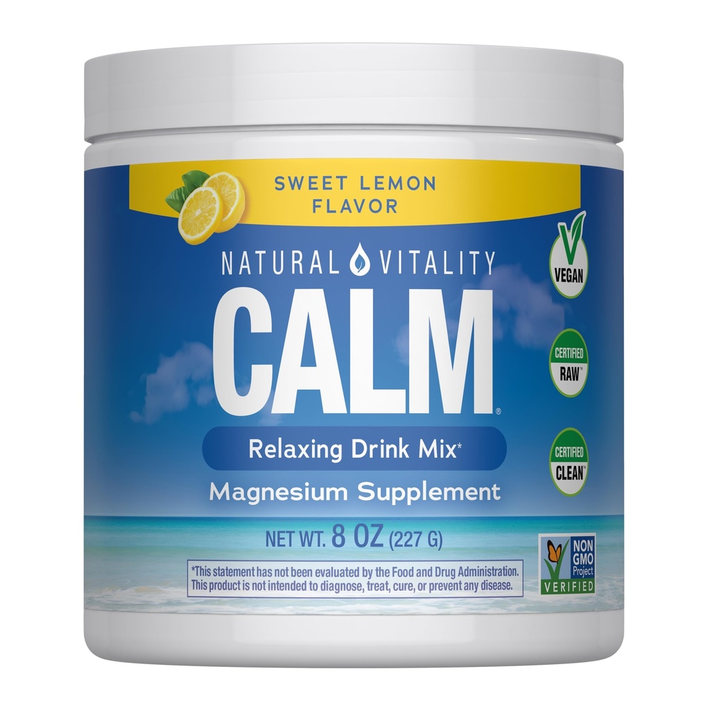 Natural Vitality Calm, Magnesium Supplement, Anti-Stress Drink Mix Powder, Gluten Free, Vegan, & Non-GMO, Sweet Lemon, 8 oz