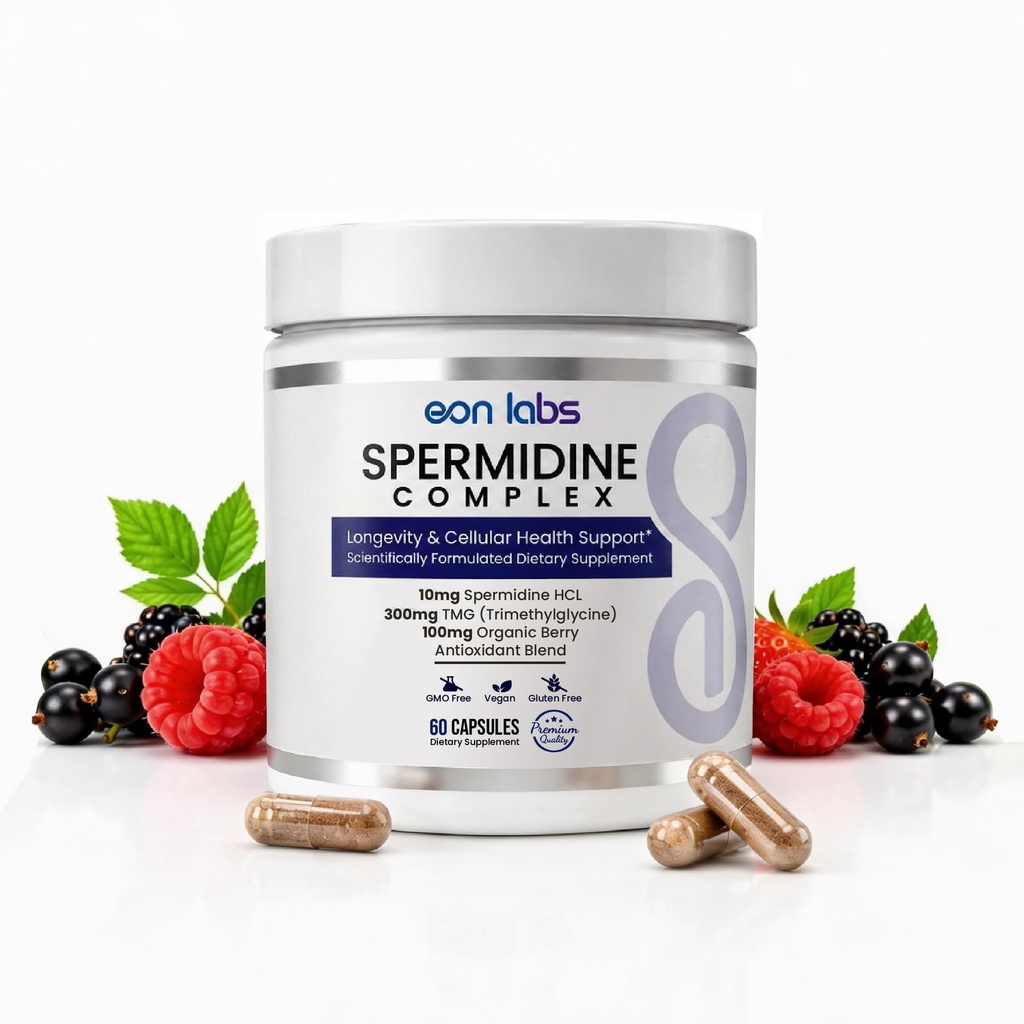Spermidine Supplements for Men and Women–10 mg Spermidine HCl Complex with TMG & Organic Berry Antioxidants–Cellular Health Support–60 Capsules (60-Day Supply) for Healthy Aging & Longevity