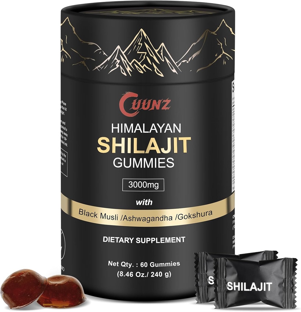 Himalayan Nutritif Shilajit Gummies Or - Ashwagandha, Gokshura - Acid Fulvic - 85+ Trace Minerals - pour les hommes Femmes - Pas de sucre ajouté (Shilajit Gold Gummies)
