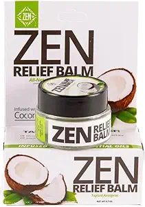 ZEN Relief Baume® à l'huile de coco et 11 huiles essentielles- Soulage la douleur musculaire, les spasmes, les crampes, les maux de tête et de dos, hydratant - 0,7 oz (paquet de 1)