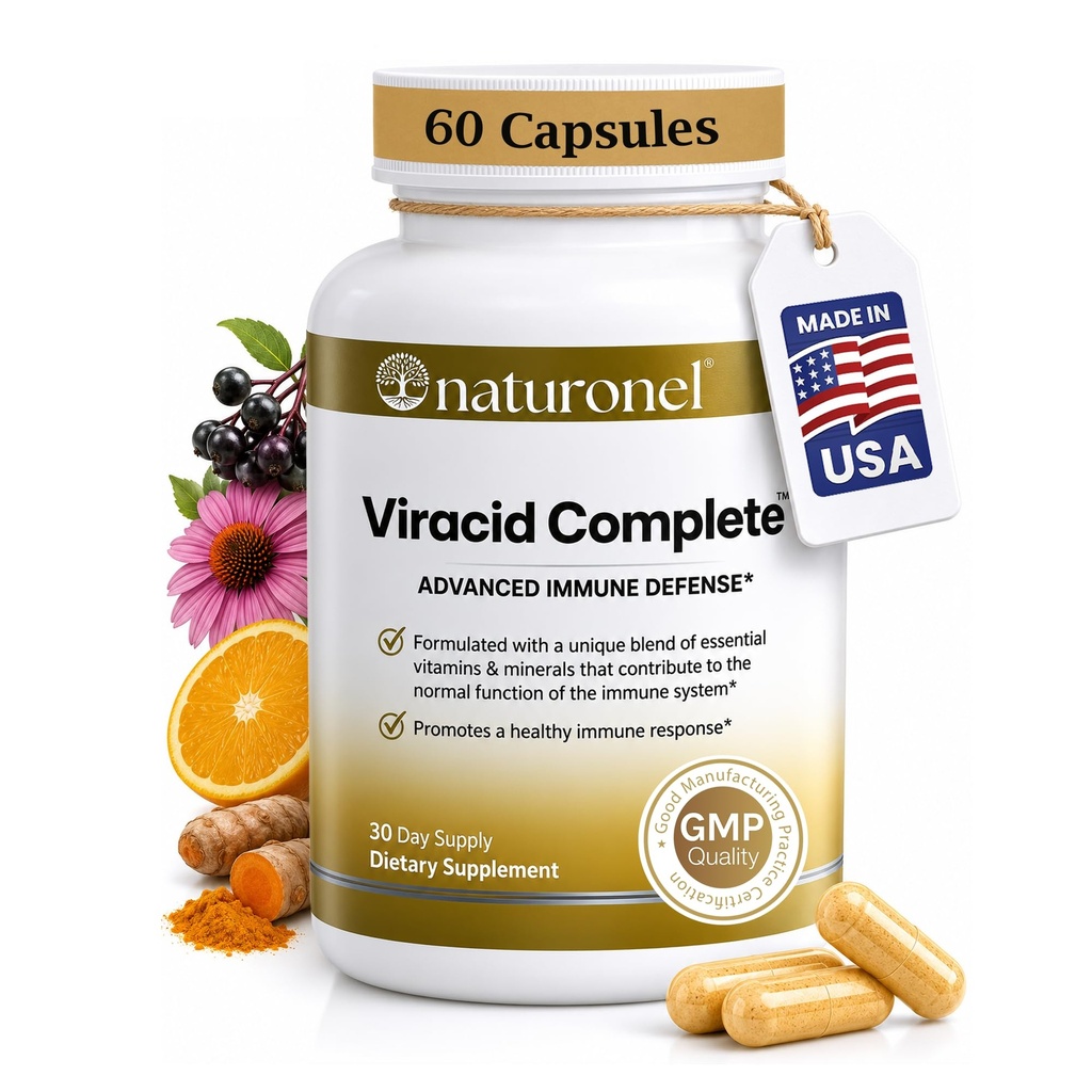 Viracid Complete – Comprehensive Immune Formula with Elderberry, Echinacea, Garlic, Zinc, L-Glutamine & Turmeric 95% Curcuminoids | Premium Supplement, Made in USA, GMP Certified (1)