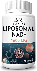 1600 mg Supplément NAD liposomique 1600 mg, 98 % Supplément NAD+ pur, Absorption supérieure, Alternative au riboside de nicotinamide ou NADH pour stimuler NAD+ pour la défense du vieillissement, énergie, longévité, 240 Softgels