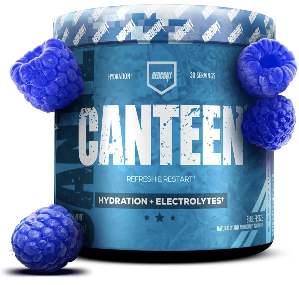 REDCON1 Canteen Hydration + Electrolytes, Blue Freeze - Electrolyte Drink Powder with B Vitamins + Minerals for Recovery - Coconut Water Powder & Hyaluronic Acid for Hydration (30 Servings)