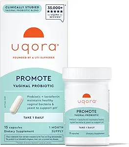 Uqora Promote - Soutenir la santé vaginale* - Probiotique pour les femmes atteintes de Lactoferrine, Lactobacillus Acidophilus & Lactaseibacillus Rhamnosus - Probiotiques vaginaux - Sans gluten - 15 capsules