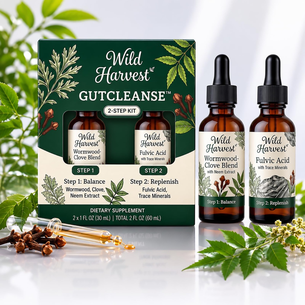 2 Step | - Balance & Replenish Gut Health, Blend of Fulvic Acid, Wormwood, Clove & Neem Extract, 2x1 Floz