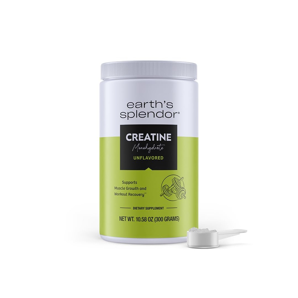 Earth's Splendor Creatine Monohydrate - 60 Servings, 2-Month Supply, Unflavored - Supports Muscle Growth and Workout Recovery, Lab Tested, Single Ingredient Vegan- Friendly & Non-GMO Updated