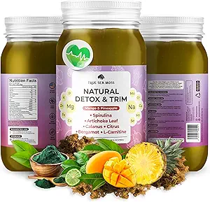 TrueSeaMoss Pro-Line Gel - Détox naturel/Trim - 5+ Saveurs - Gel de fruit avec mousse de mer et potassium premium - Vegan-friendly - Supplément riche en vitamines et minéraux - Fabriqué aux États-Unis (Mango/Pineapple, Pack de 1)
