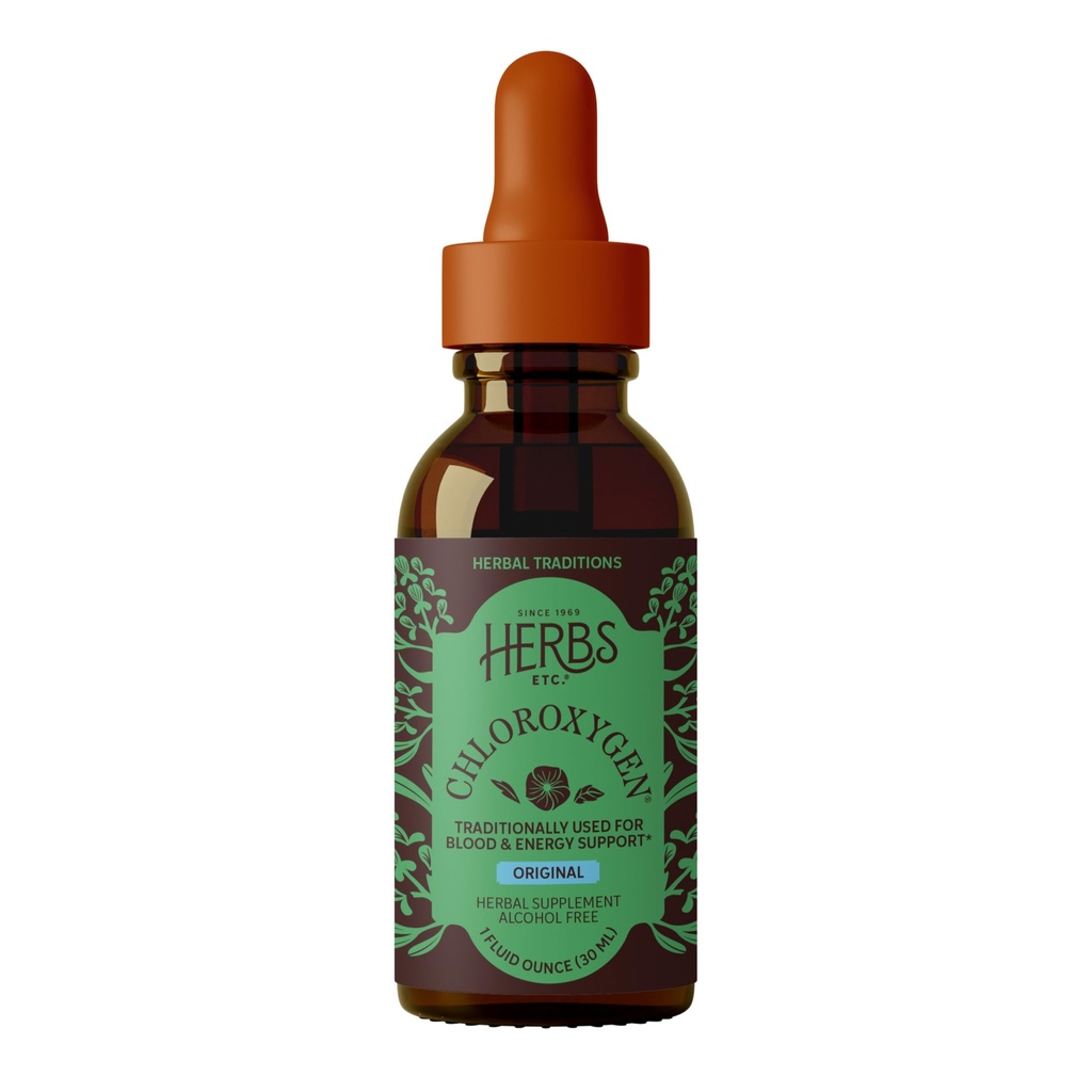 Herbs Etc. ChlorOxygen Chlorophyll Concentrate Alcohol Free Liquid Extract - Liquid Chlorophyll Drops - Detoxifying & Deodorizing - Skin, Gut & Energy Support - Gluten-Free - 1 fl oz (66 Servings)