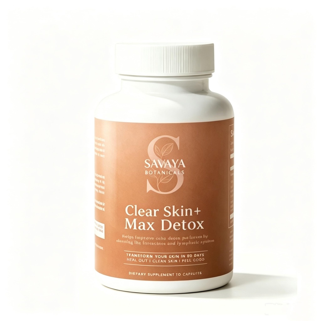 Savaya Botanicals Clear Skin+ Max Detox, Liver & Gut Supplement -Activated Charcoal, Zeolite, Bentonite Clay, Safe, Natural, and Simple, Max Absorption, 60 Count