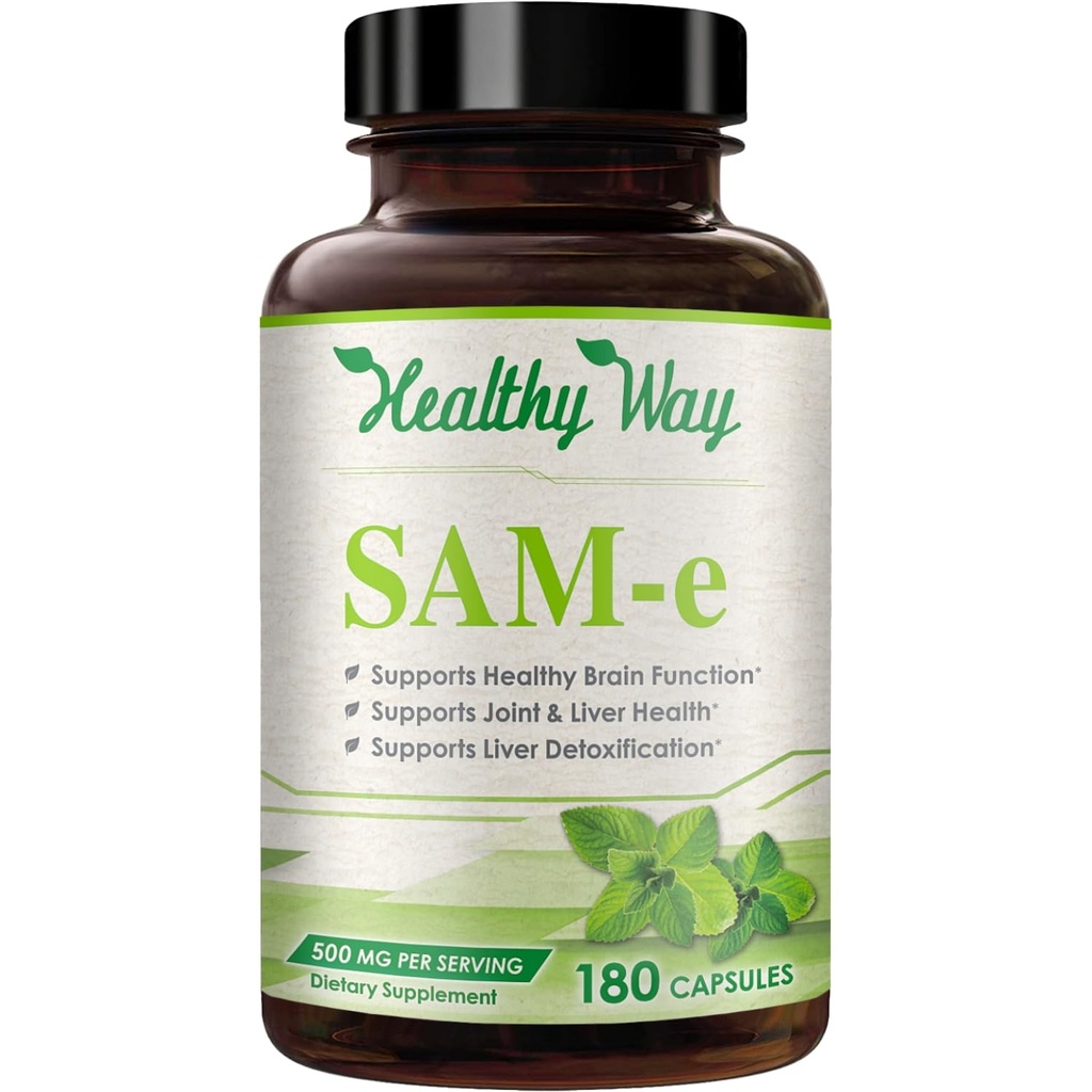 500mg SAM-e Supplement - High Strength 500mg S-Adenosyl-L-Methionine Capsules for Brain Liver and Mood Support - Non-GMO High Absorption Same Supplement (180 Capsules)